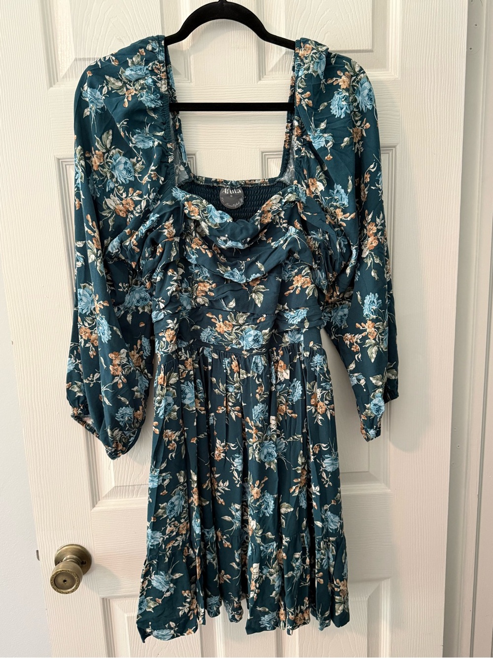 Arula Teal Floral Square-Neck Midi Dress size B